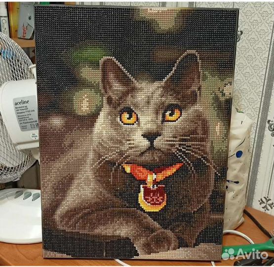 Алмазная мозаика на подрамнике 30*40 Кот серый