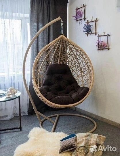 Подвесное кресло кокон капля ротанг