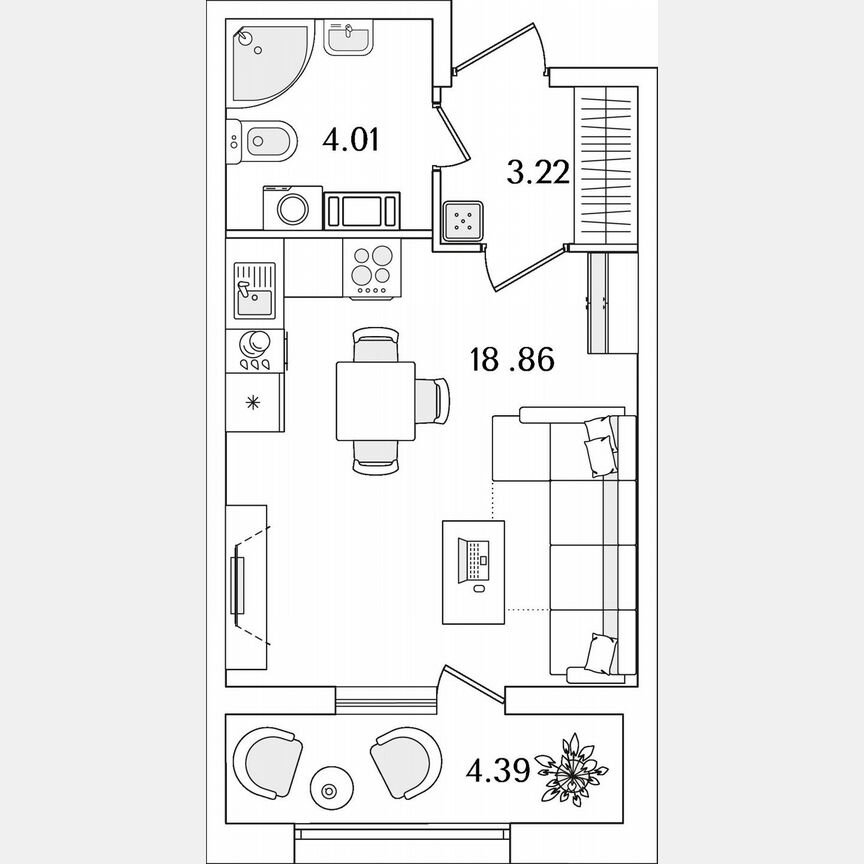Квартира-студия, 28,3 м², 8/22 эт.