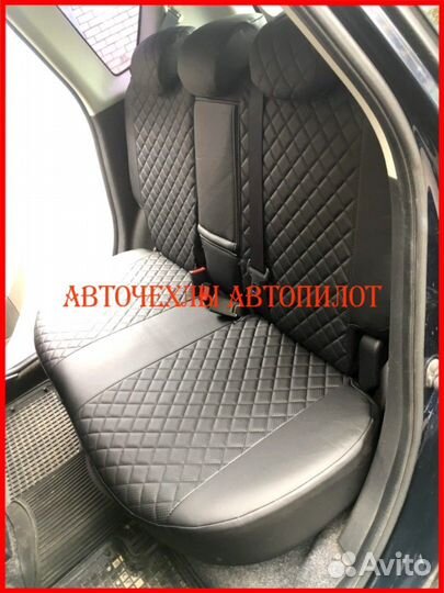 Чехлы Автопилот Nissan Note из экокожи чёрные Ромб