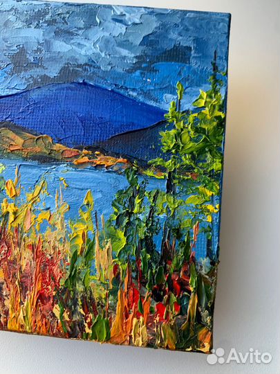 Картина маслом на холсте магнит горы осень пейзаж