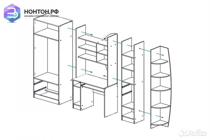Стенка Юниор-2 Лофт бетон светлый / белый