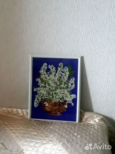 Букет черемухи-картина из сухих соцветий черемухи