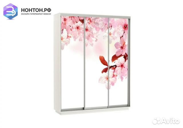 Шкаф-купе Нонтон 3-дверный белый снег / сакура