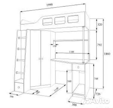 Кровать чердак Сонома/Салатовый