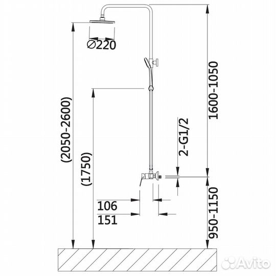 Душевая система без излива с тропическим душем Vieir V023562 Хром