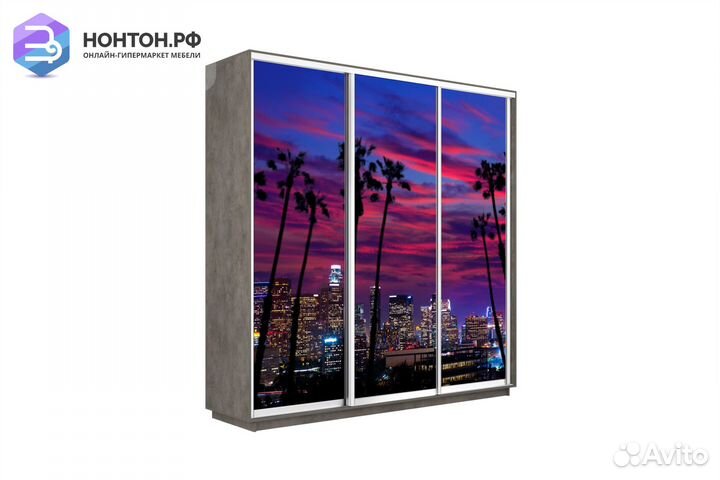 Шкаф-купе 3-х дверный Нонтон фото №1014 / бетон