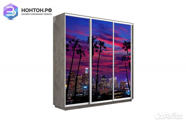 Шкаф-купе 3-х дверный Нонтон фото №1014 / бетон