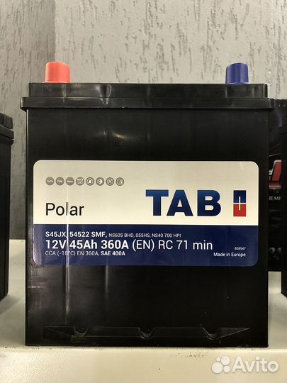 Новый АКБ TAB Polar 45Ah Азия (Прям.пол)