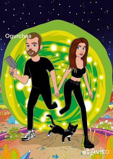 Картина в стиле рик и морти портрет на заказ