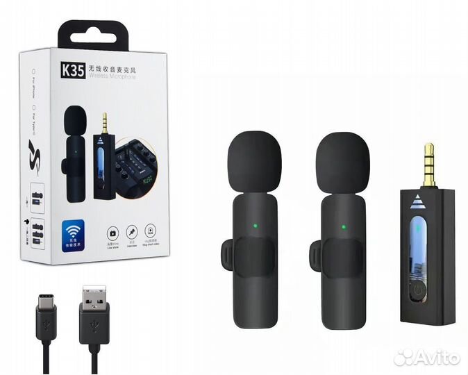 2в1 Петличные микрофоны беспроводные 3.5mm AUX K35
