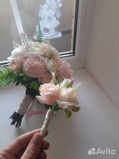 Свадебный букет невесты (+бутоньерка)