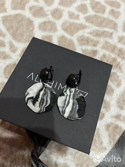 Серьги фарфор, серебро новые в коробочке