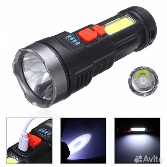 Фонарь Мощный регулируемый USB 2 источника свечени