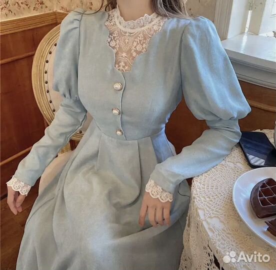 Винтажное платье голубое