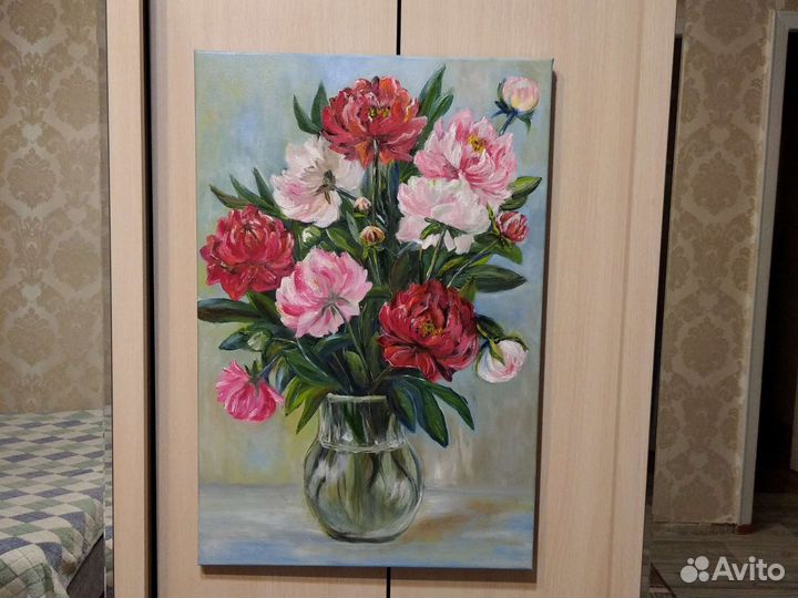 Картина маслом на холсте Пионы