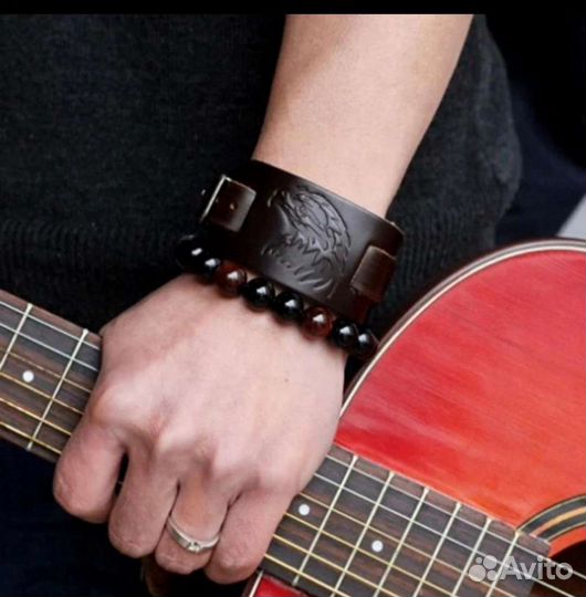 Кожаный браслет мужской широкий