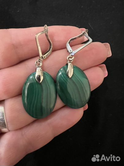 Серьги серебро с малахитом