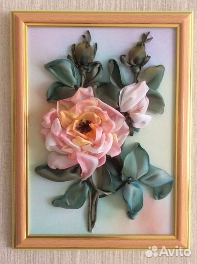 Картины вышитые лентами «Роза»