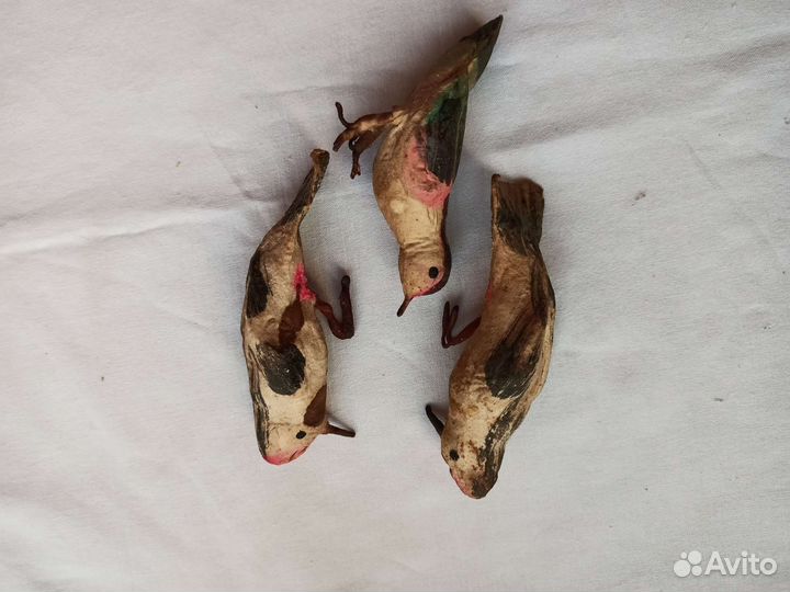 Редкие старинные ватные ёлочные игрушки. Птицы