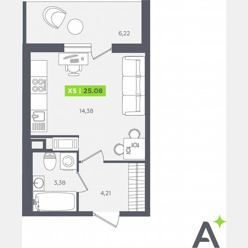 Квартира-студия, 25,1 м², 9/12 эт.