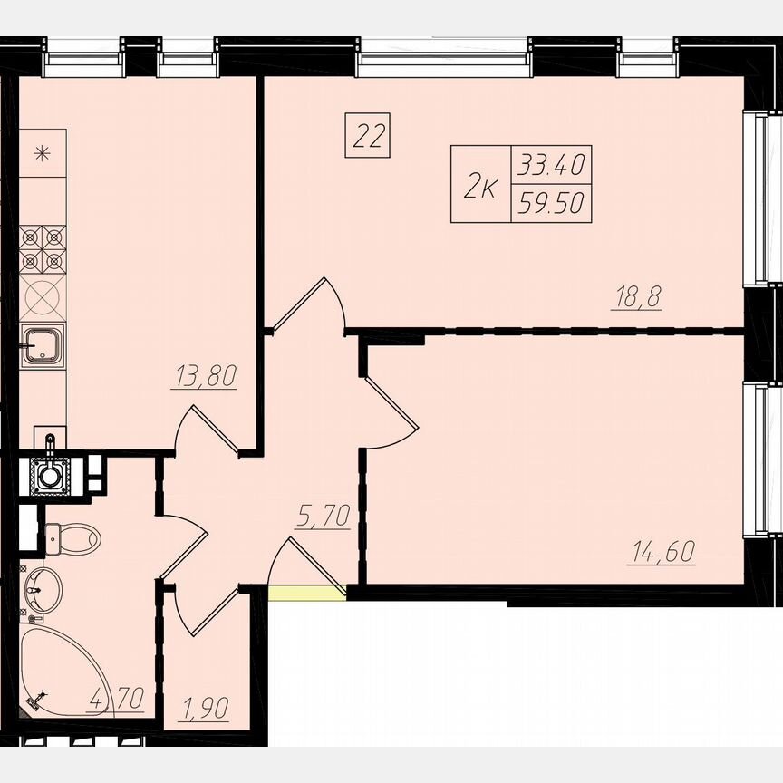 2-к. квартира, 35,4 м², 1/4 эт.