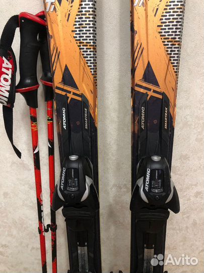 Горные лыжи с креплениями, палками, ботинки