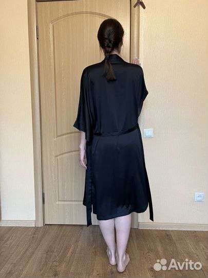 Victoria's secret черный халат S-L (свободный)