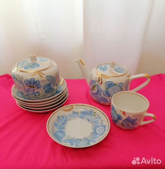 Сервиз чайный, голубой синий колокольчик вербилки