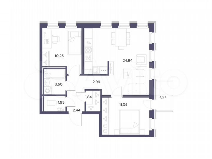 2-к. квартира, 59,2 м², 2/10 эт.