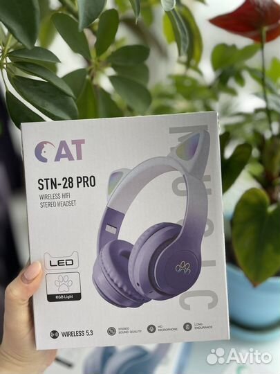 Беспроводные наушники с ушками светящиеся