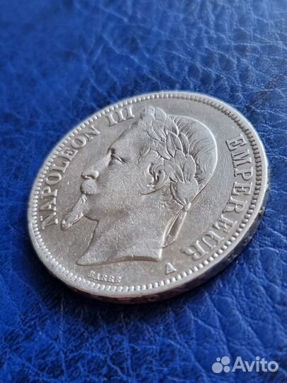 Монета Серебро 5 франков 1867 года Наполеон III