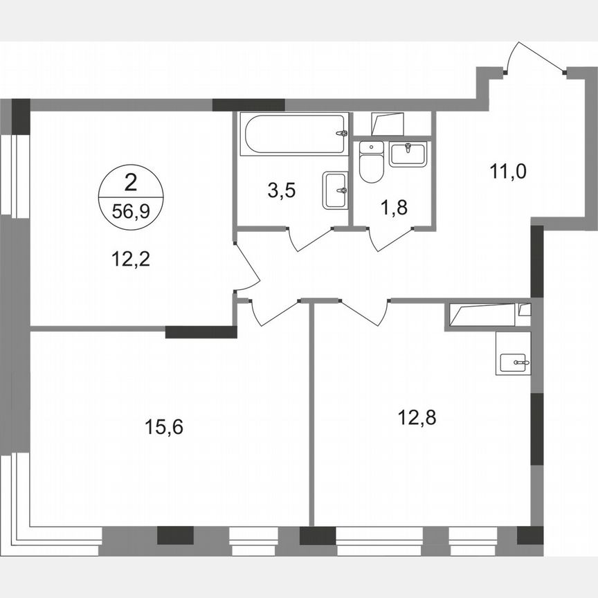 2-к. квартира, 56,9 м², 14/19 эт.