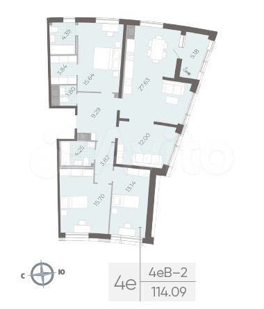 4-к. квартира, 114,1 м², 5/14 эт.