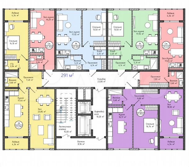 2-к. квартира, 62,9 м², 4/13 эт.