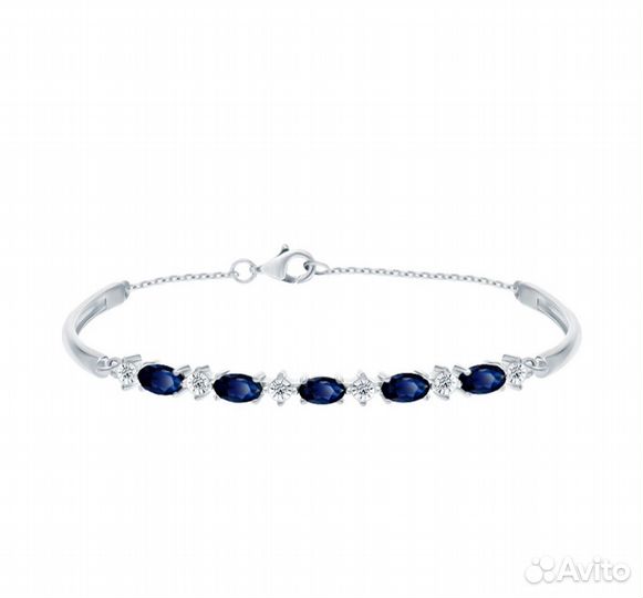Серебряный браслет с натуральными сапфирами и фиан