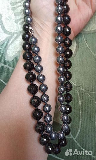 Колье турмалин шерл и терагерц