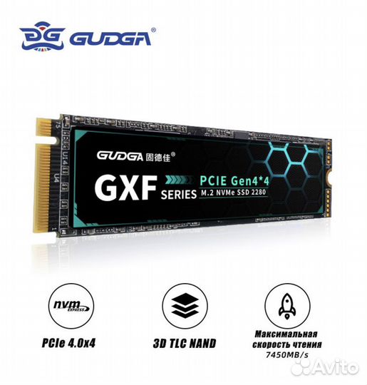 Ssd m2 nvme PCIe 4.0 1tb новый 7450 мб/с Gudga PRO