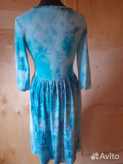 Длинное бирюзовое платье в стиле тай дай 46 р