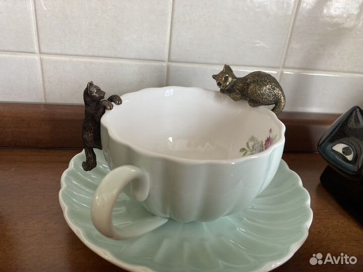 Фигурки котов металл (пара на чашку и технокот)
