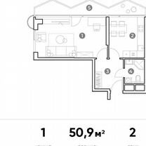 1-к. апартаменты, 50,9 м², 2/29 эт.