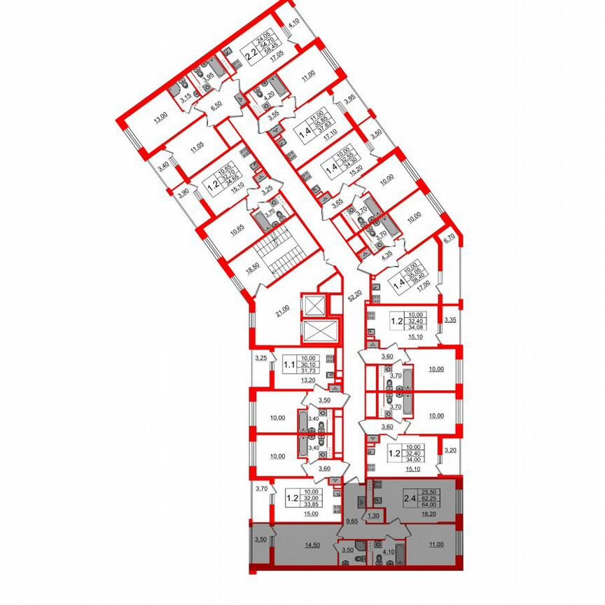 2-к. квартира, 62,3 м², 3/12 эт.