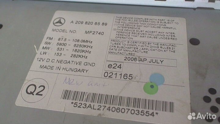 Магнитола Mercedes CLK W209, 2007