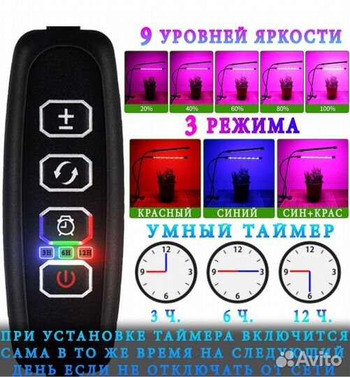 Фито лампа для растений 4 головы