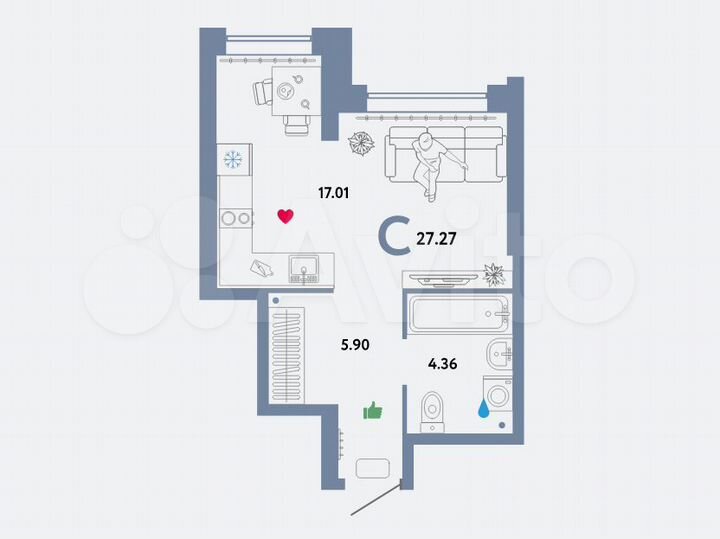Квартира-студия, 27,3 м², 9/25 эт.