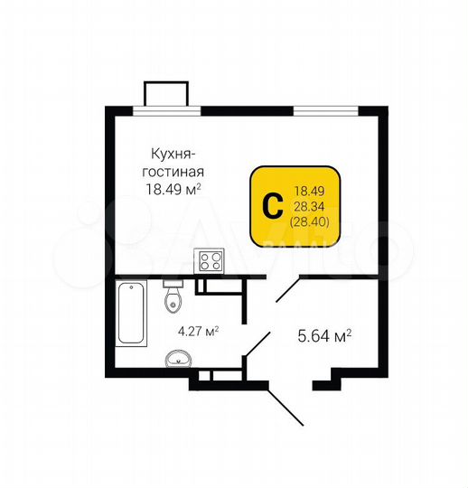 Квартира-студия, 28,4 м², 10/13 эт.