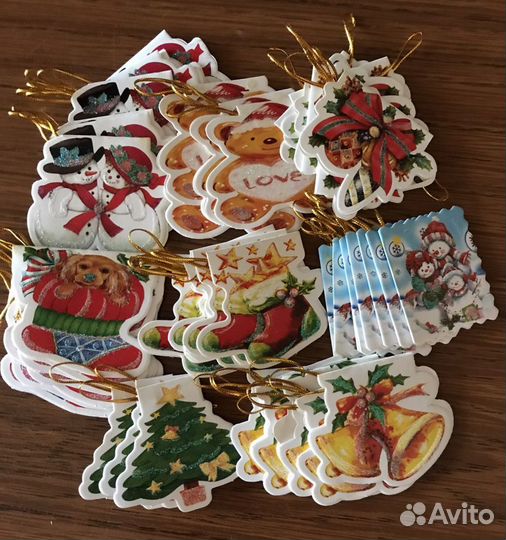 Мини открытки с Новым годом. Наклейки детские 90х