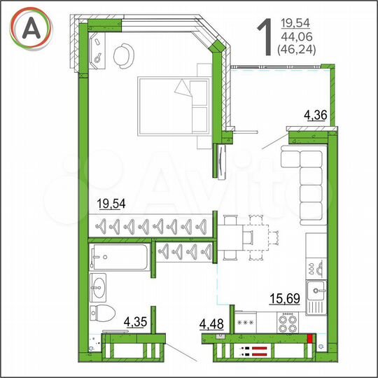1-к. квартира, 46,2 м², 14/17 эт.
