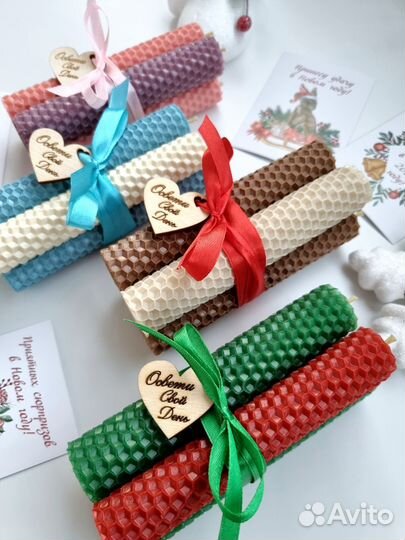 Новогодние свечи из вощины ручной работы