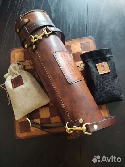 Шахматы в тубусе из кожи